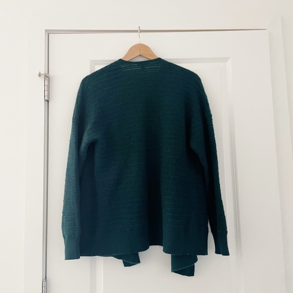 Garnet Hill Drape Front Cabled Cashmere Cardigan Pockets Jade - Picture 7 of 13